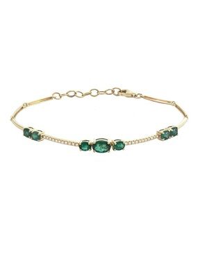 14K Real Yellow Gold Oval Prong Emerald And Diamond Bracelet 6+1″